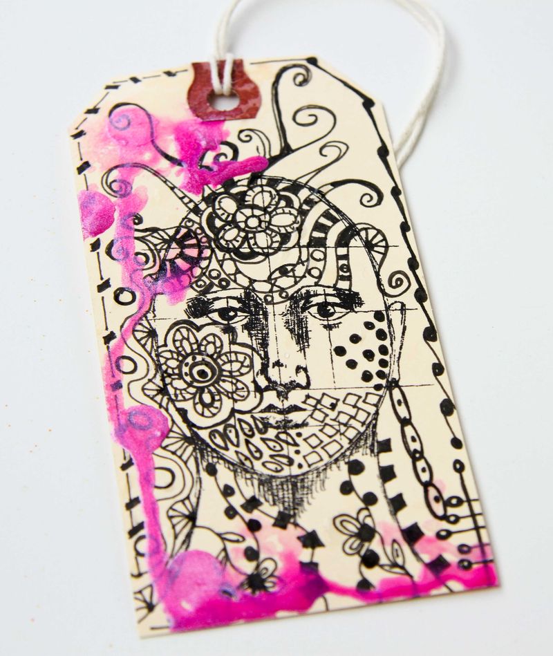 Doodled and painted stamped tags-012